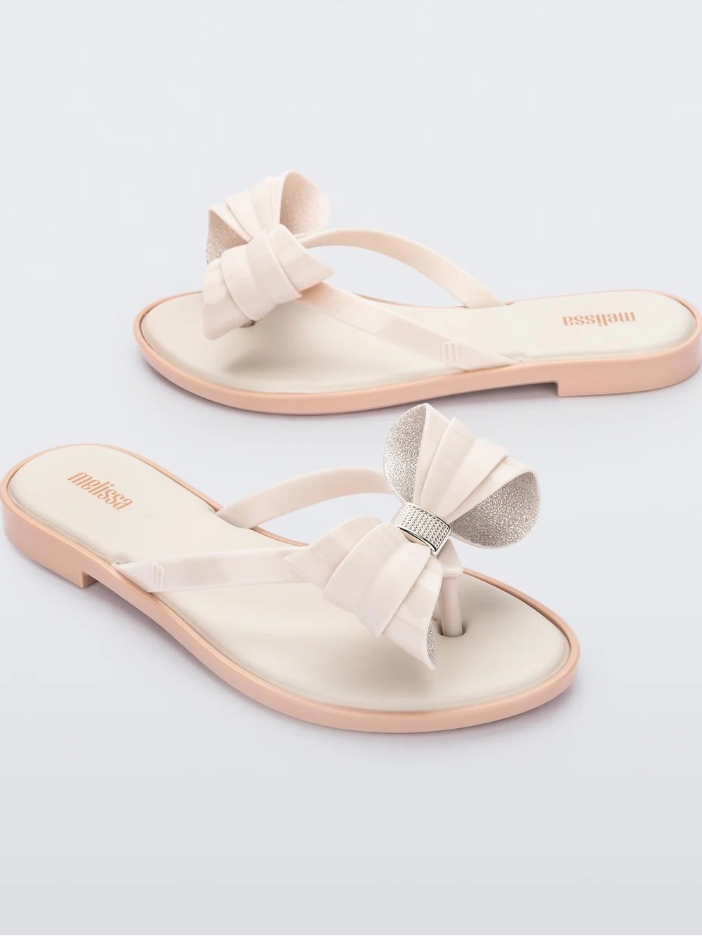 🌸Melissa Light Beige Bow Slim Flip Flop Sandals US 8 NWT Resort Feminine Beach